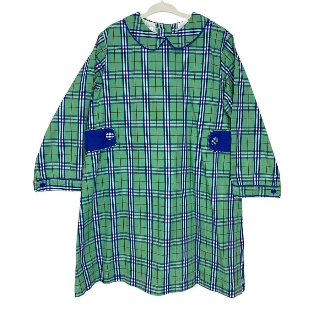 The Oaks Apparel Girls Oaklyn Green Navy Tartan Plaid Peter Pan Collar Dress 8